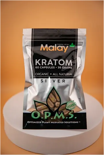 OPMS Kratom Silver Malay Green Vein Capsules. 60 count capsules